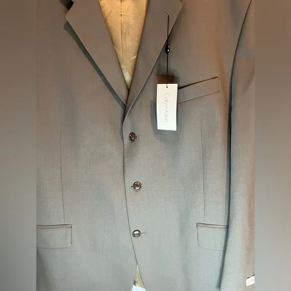 Calvin Klein Men Size 48R Suit Jacket Taupe 100% Wool Dry Clean Contemporary NWT - Picture 3 of 16
